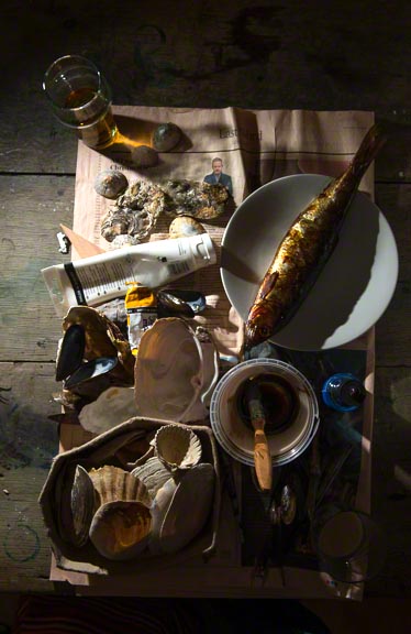 Collection of objects used by Catherine Forshall in painting of 'Vortex' and 'Low Tide'